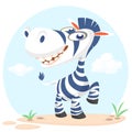 Cute cartoon zebra character. Wild animal collection. Baby education. Isolated vector illustration.