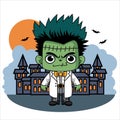 Cute cartoon about zombie Frankenstein.