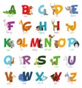 Cute cartoon zoo illustrated alphabet with funny animals. English alphabet. Royalty Free Stock Photo