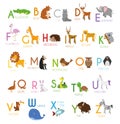 Cute cartoon zoo illustrated alphabet with funny animals. English alphabet. Royalty Free Stock Photo