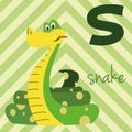 Cute cartoon zoo illustrated alphabet with funny animals: S for Snake. Royalty Free Stock Photo