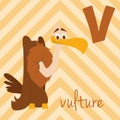 Cute cartoon zoo illustrated alphabet with funny animals: V for Vulture. Royalty Free Stock Photo