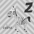 Cute cartoon zoo illustrated alphabet with funny animals: Z for Zebra. Royalty Free Stock Photo