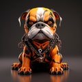 Intense And Dramatic Orange And Black Bulldog With Chain - Photorealistic Toyism Art