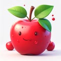 Generated image red apple with leaves 3d render icons in cartoon plastic style minimal isolated on white background Royalty Free Stock Photo