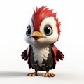 Cute Cartoonish Red Haired Bird Animation - 3d Concept Art Xray Royalty Free Stock Photo