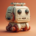 Cute Cartoonish Mobile Robot With Detailed Rendering On Orange Background