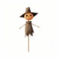 Cute Cartoonish Scarecrow On A Stick With Pumpkin Head