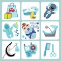 Cute cartoons icons for European baby boy.Newborn