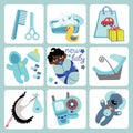 Cute cartoons icons for mulatto baby boy.Newborn s