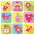 Cute cartoons icons for newborn baby girl Royalty Free Stock Photo