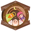 Cute cartoons of jesus, mary and joseph stable manger Vector