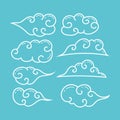 Cute cartoony curly cloud outline illustration collection set