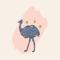 Cute cassowary bird cartoon doodle Australian animal kids art drawing.