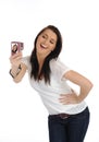 Cute Casual woman taking photo on a digital camera Royalty Free Stock Photo