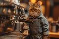 Cute Cat as barista and espresso machine at cafe. Generative AI