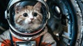 a cute cat astronaut in a helmet and spacesuit, concept for Cosmonautics Day, astronomy, banner