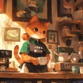 Cute Cat Barista Serves a Warm Cup of Coffee