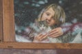 Cat looking through window alone Royalty Free Stock Photo