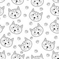 Cute cat black and white seamless pattern. Coloring page background Royalty Free Stock Photo