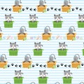 Cute cat in box vector seamless pattern Royalty Free Stock Photo