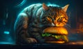 Cute cat with burger drawing. Design of funny cat with hamburger. Generative AI