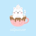 Cute cat in cappuccino vector illustration