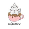 Cute cat in cappuccino vector illustration