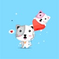 Cute cat carrying love balloons