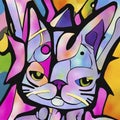 Cute Cat Cartoon Abstract Painting , Generative Ai