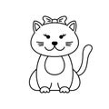 Cute cat, cartoon linear art, animal sketch. Vector illustration of little smile kitten, black outline style, isolated on white Royalty Free Stock Photo