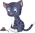 Cute cat cartoon playing mouse