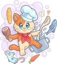 Cute cat chef, funny illustration