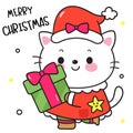 Cute Cat Christmas gift santa cartoon (happy new year kids) animal kawaii kitten vector for fairy tale book.