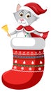 Cute cat in Christmas stocking in cartoon style Royalty Free Stock Photo