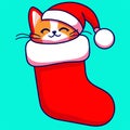 Cute cat in a Christmas stocking. Vector illustration of a cartoon character. generative AI Royalty Free Stock Photo