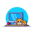 Cute Cat And Computer Cartoon Vector Icon Illustration Royalty Free Stock Photo