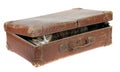 Cute cat covered in old suitcase