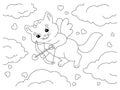 Cute cat cupid. Coloring book page for kids. Cartoon style character. Vector illustration isolated on white background. Valentine Royalty Free Stock Photo