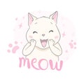 Cute cat design.Children illustration for School books and more.Meow slogan. Animal print