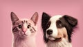 Cute cat and dog catoon together on pink background Royalty Free Stock Photo