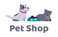 Cute cat and dog on pet shop advertisement in vintage style creative design.