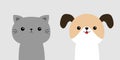 Cute cat dog set. Head face icon. Funny kawaii doodle baby animal. Cartoon funny character. Two friends. Pet collection. Kitten Royalty Free Stock Photo