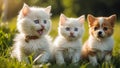 Cute cat dog lawn grass animal puppy friendly funny field summer small together mammal