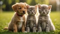Cute cat and dog lawn grass animal puppy friendly funny summer small together