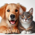 Cute cat and dog together on white background, close-up Royalty Free Stock Photo