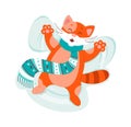 Cute cat doing snow angel flat icon Outdoor activity. Vector illustration Royalty Free Stock Photo