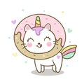 Cute cat donut cartoon Unicorn vector, Happy birthday party Royalty Free Stock Photo
