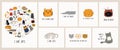 Cute cat doodles cards set Royalty Free Stock Photo