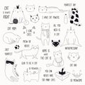 Cute cat doodles and quotes set